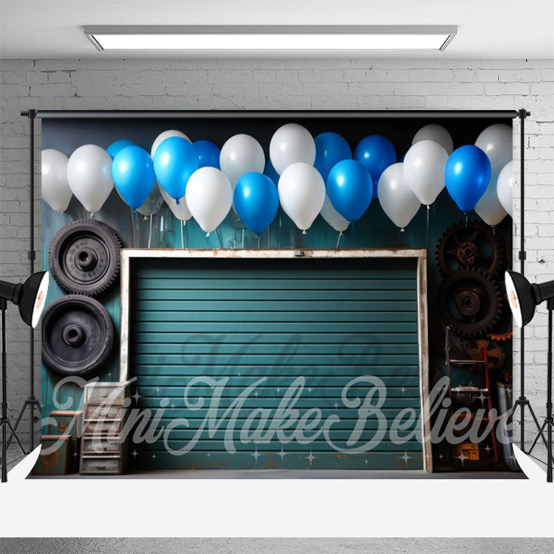 Aperturee - Shutter Doors Tire Balloons Happy Birthday Backdrop