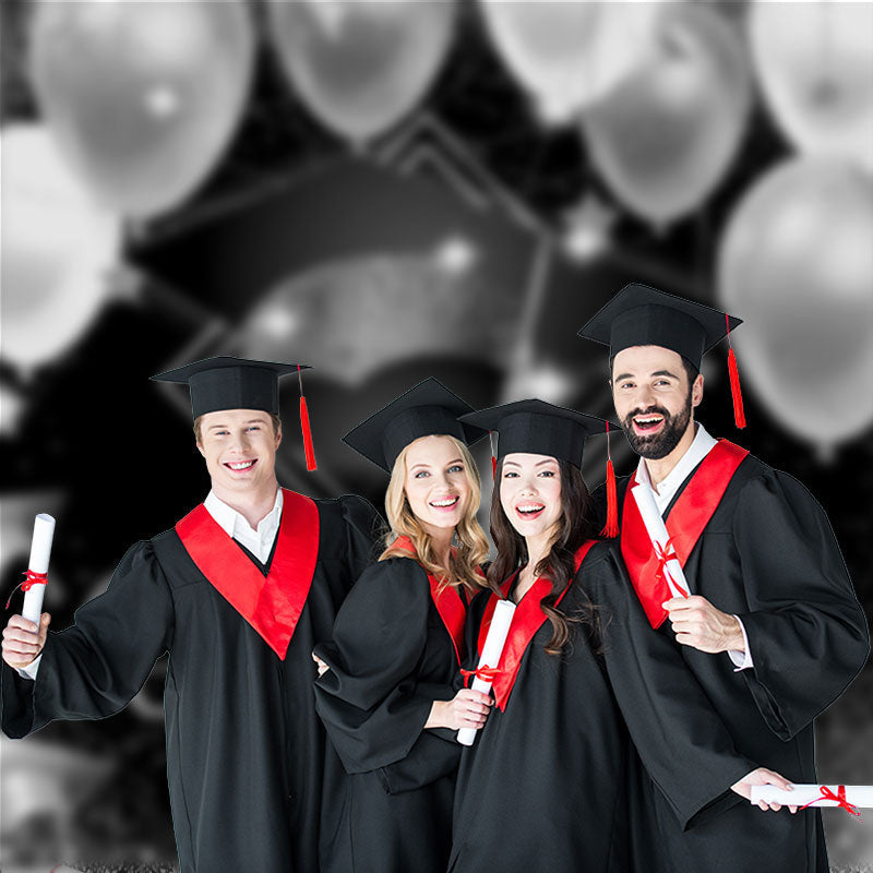 Aperturee - Silver And Black Balloons Congrats Graduate Backdrop