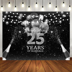 Aperturee - Silver And Black Glitter Celebrate 25 Years Backdrop