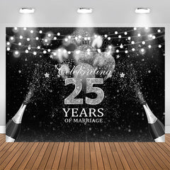 Aperturee - Silver And Black Glitter Celebrate 25 Years Backdrop