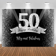 Aperturee - Silver And Black Glitter Happy 50Th Birthday Backdrop