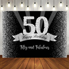 Aperturee - Silver And Black Glitter Happy 50Th Birthday Backdrop