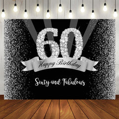 Aperturee - Silver And Black Glitter Happy 60Th Birthday Backdrop