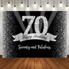 Aperturee - Silver And Black Glitter Happy 70Th Birthday Backdrop