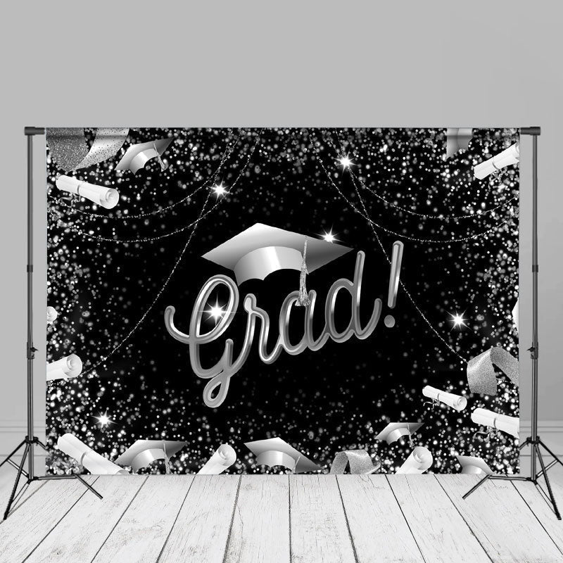 Aperturee - Silver And Black Ribbon Grad Photo Booth Backdrop