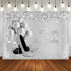 Aperturee - Silver And Glitter Balloon Happy Birthday Backdrop