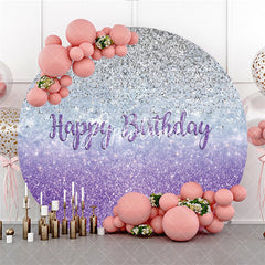 Aperturee Silver And Purple Glitter Round Happy Birthday Backdrop