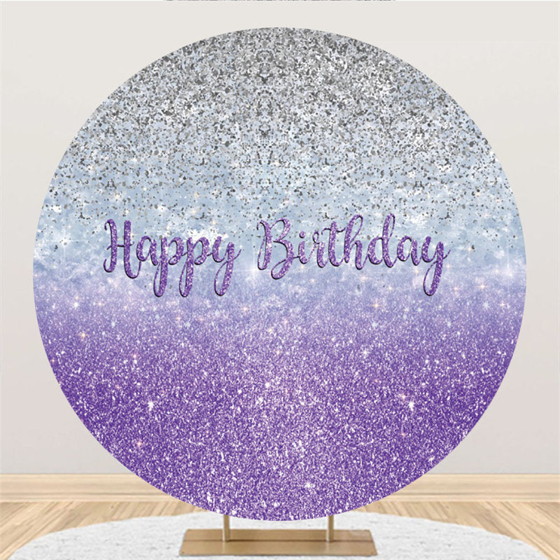 Aperturee Silver And Purple Glitter Round Happy Birthday Backdrop