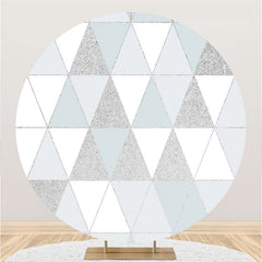 Aperturee Silver And White Triangle Happy Birthday Round Backdrop