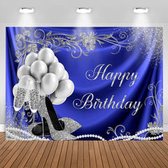 Aperturee - Silver Balloon and Heels Blue Happy Birthday Backdrop