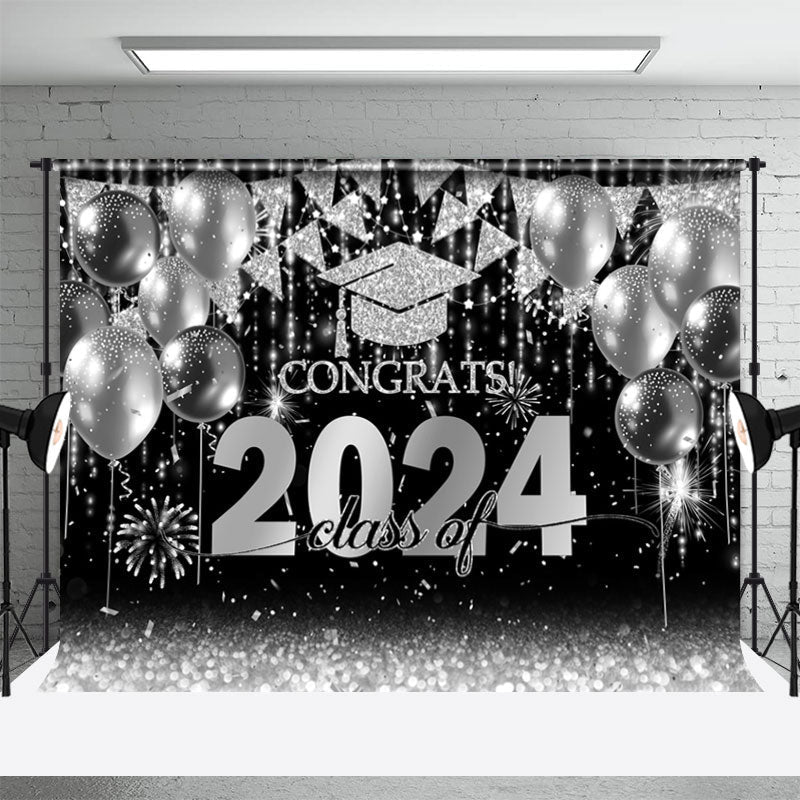 Aperturee - Silver Balloon Flag Congrats 2024 Photo Backdrop