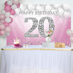 Aperturee - Silver Balloons Diamonds Pink 20th Birthday Backdrop