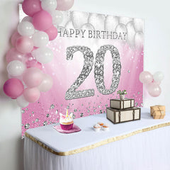 Aperturee - Silver Balloons Diamonds Pink 20th Birthday Backdrop