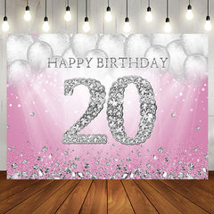 Aperturee - Silver Balloons Diamonds Pink 20th Birthday Backdrop