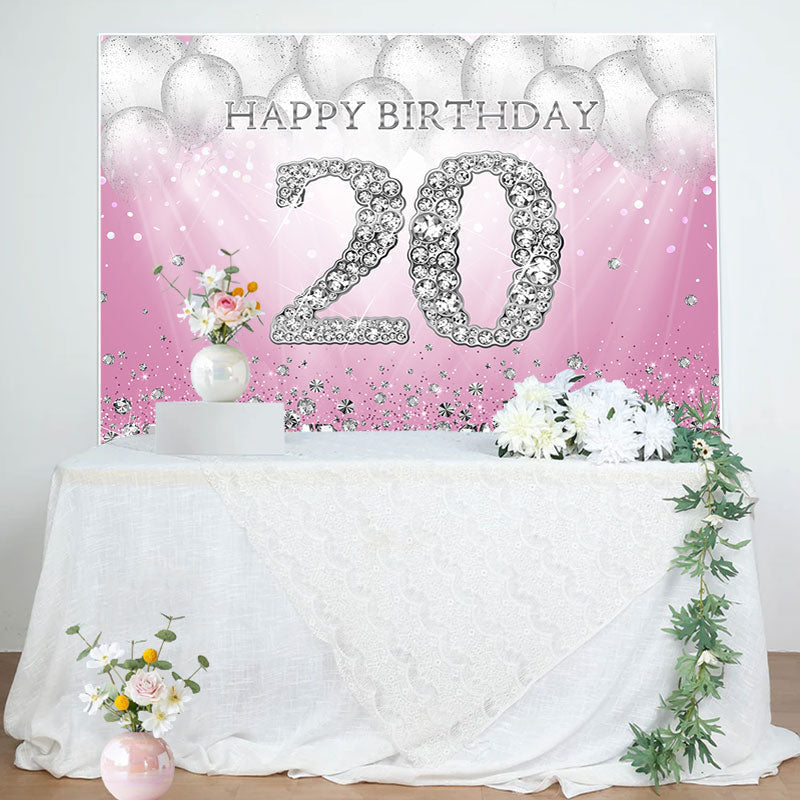 Aperturee - Silver Balloons Diamonds Pink 20th Birthday Backdrop