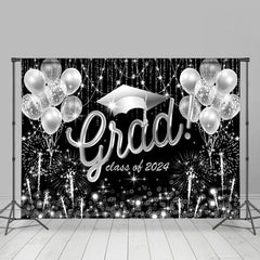 Aperturee - Silver Balloons Sparkle Black Graduation Backdrop