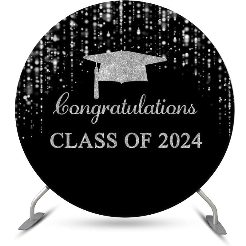 Aperturee - Silver Black Bachelor Cap Circle Graduation Backdrop