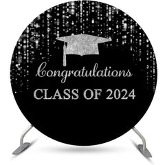 Aperturee - Silver Black Bachelor Cap Circle Graduation Backdrop