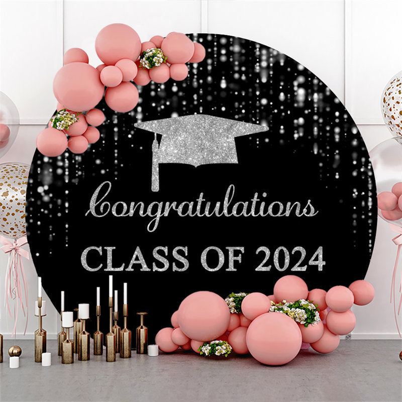 Aperturee - Silver Black Bachelor Cap Circle Graduation Backdrop