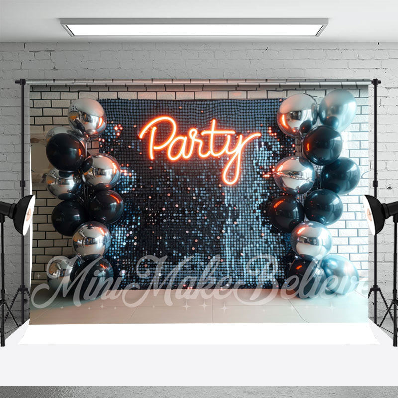 Aperturee - Silver Black Balloon Brick Wall Cake Smash Backdrop