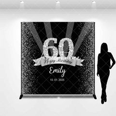 Aperturee - Silver Black Glitter Custom 60th Birthday Backdrop