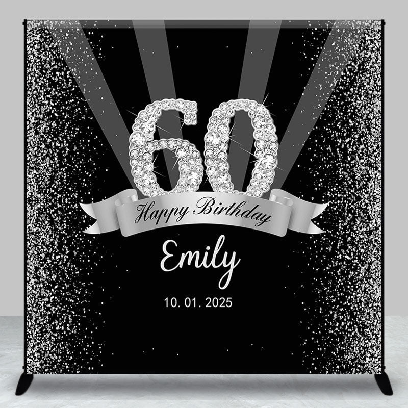 Aperturee - Silver Black Glitter Custom 60th Birthday Backdrop