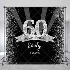 Aperturee - Silver Black Glitter Custom 60th Birthday Backdrop