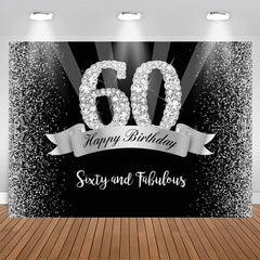 Aperturee - Silver And Black Glitter Happy 60Th Birthday Backdrop