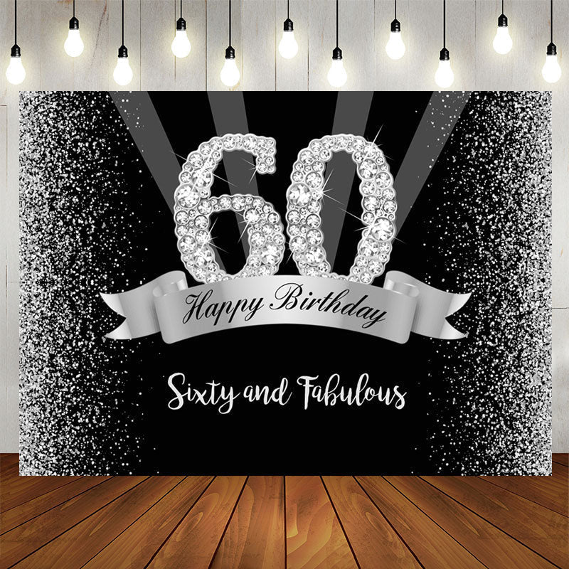 Aperturee - Silver And Black Glitter Happy 60Th Birthday Backdrop