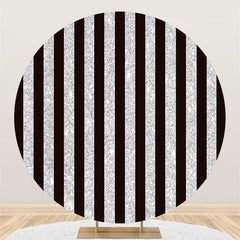 Aperturee Silver Black Stripe Theme Happy Birthday Round Backdrop