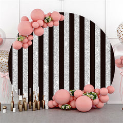 Aperturee Silver Black Stripe Theme Happy Birthday Round Backdrop