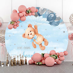 Aperturee - Silver Blue Balloon Bear Round Baby Shower Backdrop