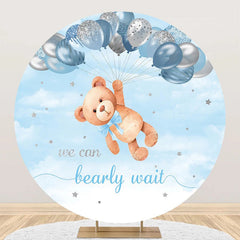 Aperturee - Silver Blue Balloon Bear Round Baby Shower Backdrop