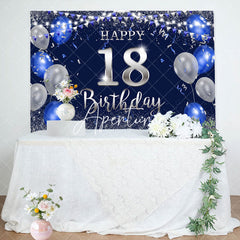 Aperturee - Silver Blue Balloon Glitter 18th Birthday Backdrop