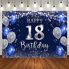 Aperturee - Silver Blue Balloon Glitter 18th Birthday Backdrop