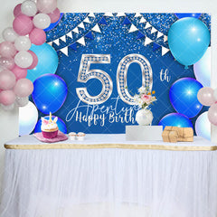 Aperturee - Silver Blue Balloons 50th Birthday Party Backdrop