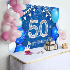 Aperturee - Silver Blue Balloons 50th Birthday Party Backdrop