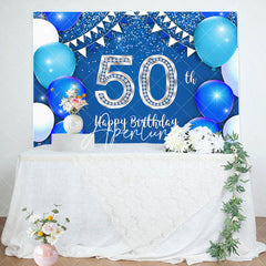 Aperturee - Silver Blue Balloons 50th Birthday Party Backdrop