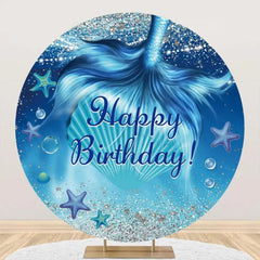 Aperturee - Silver Blue Mermaid Tail Circle Birthday Backdrop