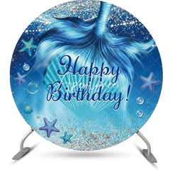 Aperturee - Silver Blue Mermaid Tail Circle Birthday Backdrop