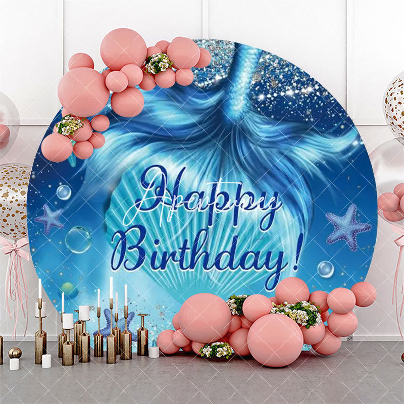 Aperturee - Silver Blue Mermaid Tail Circle Birthday Backdrop