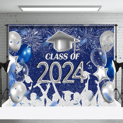 Aperturee - Silver Blue Sparkle Balloon Graduation Backdrop