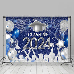 Aperturee - Silver Blue Sparkle Balloon Graduation Backdrop