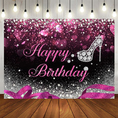 Aperturee - Silver Bokeh Glitter Diamond Hot Pink Birthday Backdrop