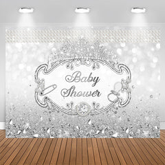 Aperturee - Silver Crown Diamond Pearl Glitter Baby Shower Backdrop