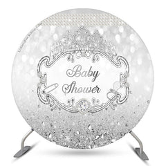 Aperturee Silver Crown Glitter Circle Baby Shower Backdrop