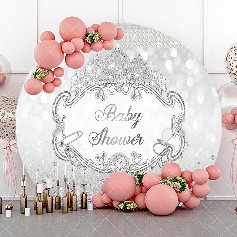 Aperturee Silver Crown Glitter Circle Baby Shower Backdrop