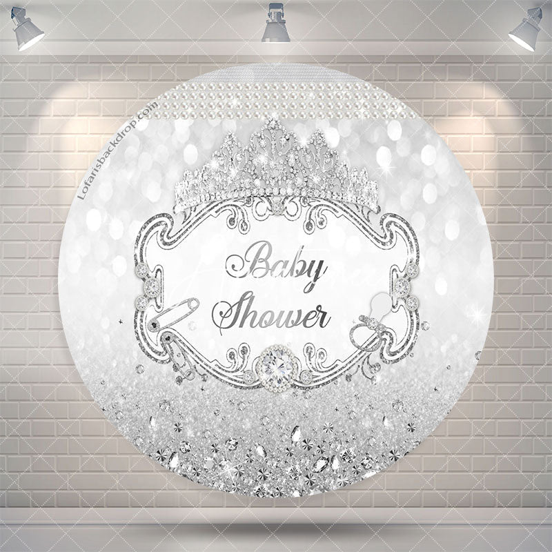 Aperturee Silver Crown Glitter Circle Baby Shower Backdrop