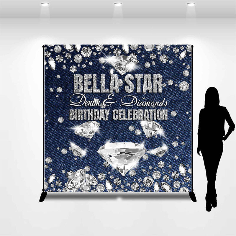 Aperturee - Silver Diamond Light Blue Custom Birthday Backdrop