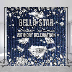 Aperturee - Silver Diamond Light Blue Custom Birthday Backdrop